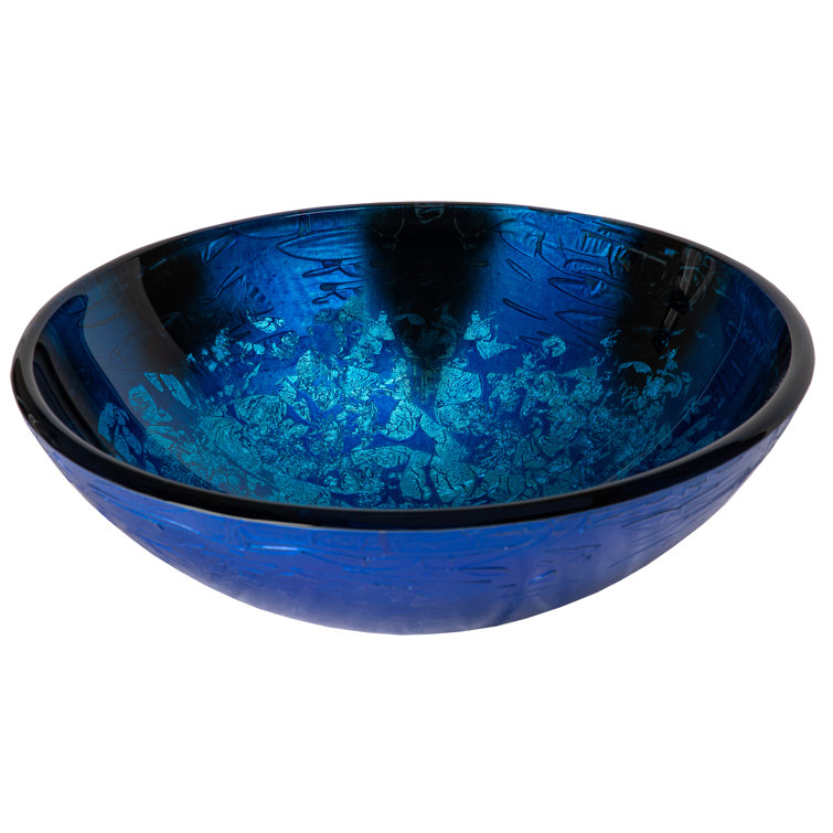 Vibrant Blue Foil Tempered Glass Round Vessel Sink