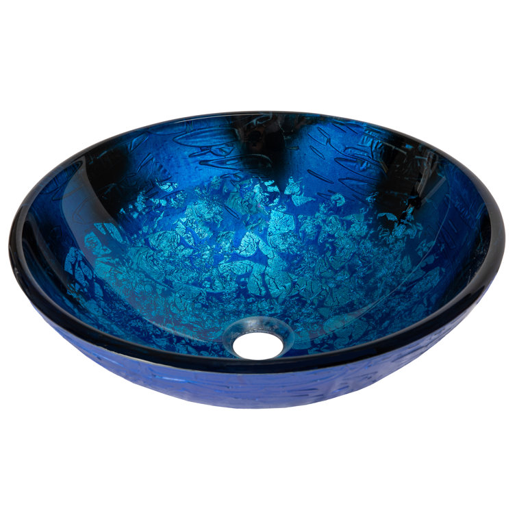 Vibrant Blue Foil Tempered Glass Round Vessel Sink