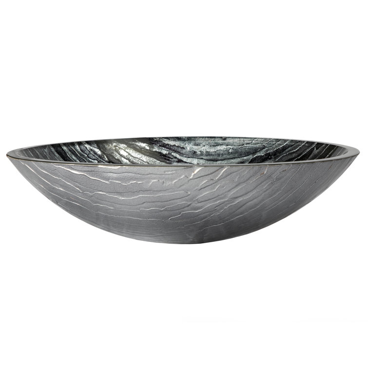 Silver and Black Textured Glass Oval Bathroom Sink