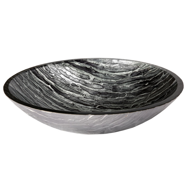 Silver and Black Textured Glass Oval Bathroom Sink