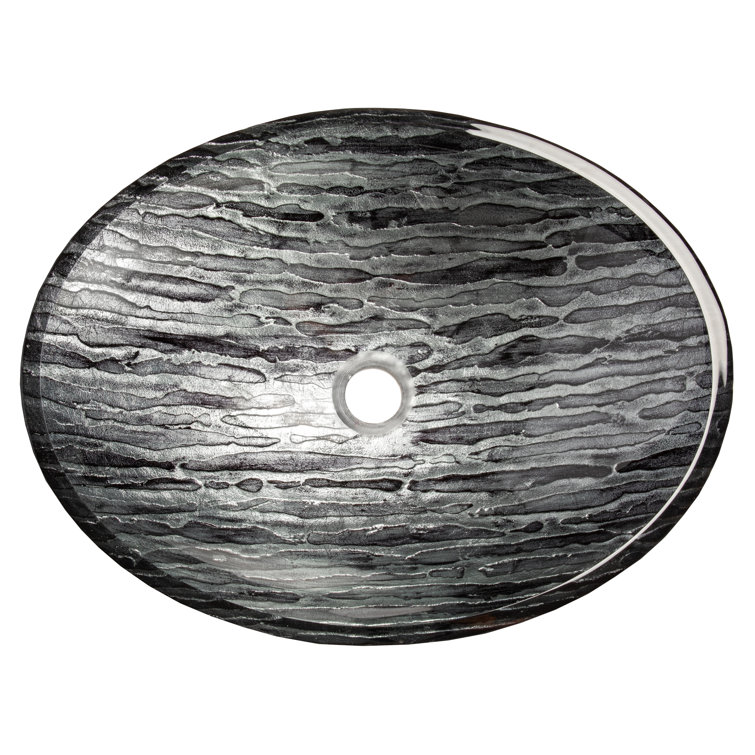 Silver and Black Textured Glass Oval Bathroom Sink