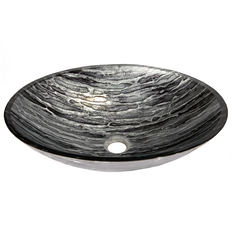 Silver and Black Textured Glass Oval Bathroom Sink
