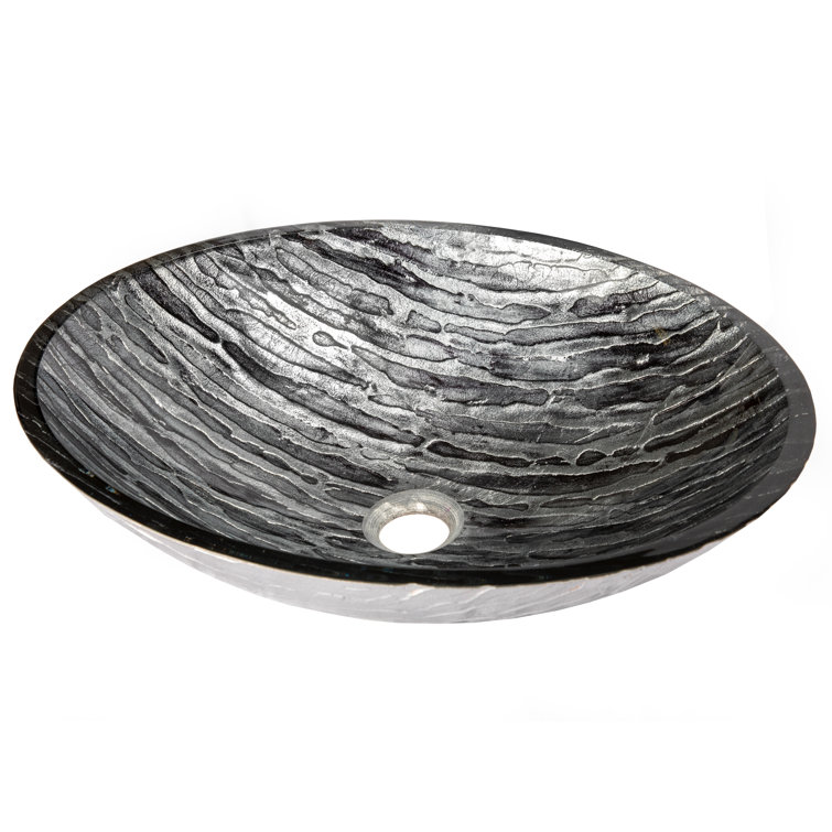 Silver and Black Textured Glass Oval Bathroom Sink