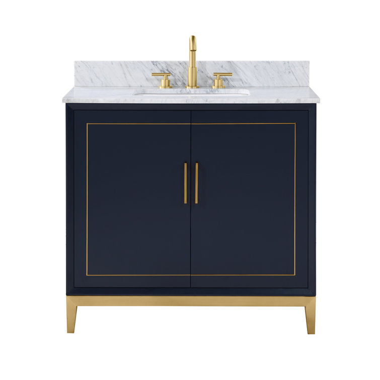 Gracie Pacific Blue 36" Single Freestanding Bathroom Vanity with Carrara Marble Top