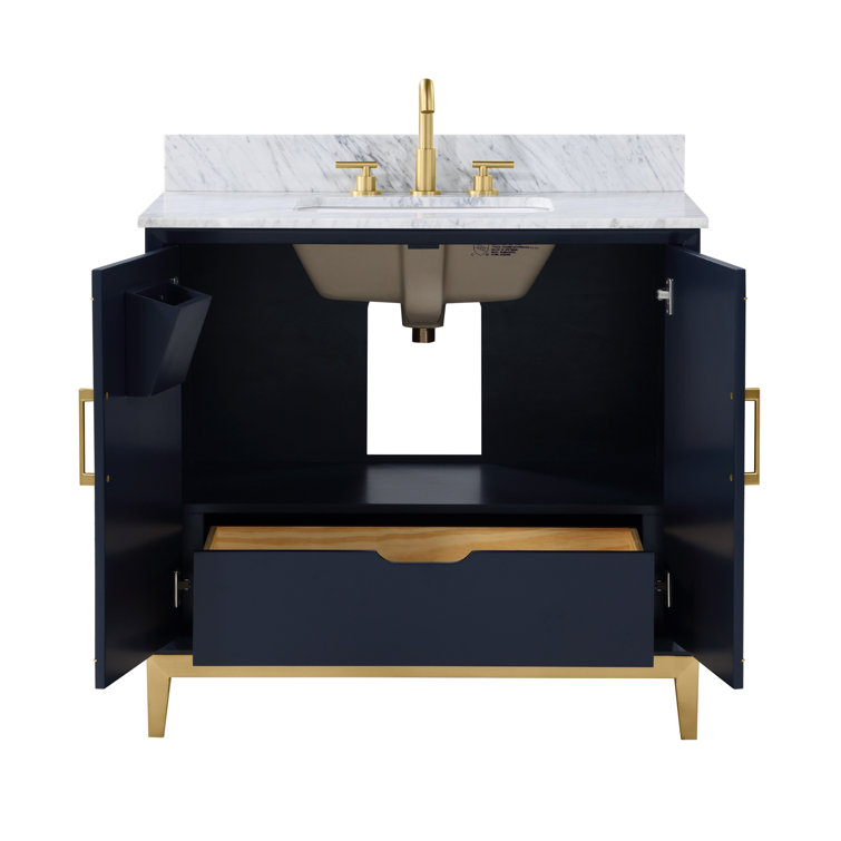 Gracie Pacific Blue 36" Single Freestanding Bathroom Vanity with Carrara Marble Top