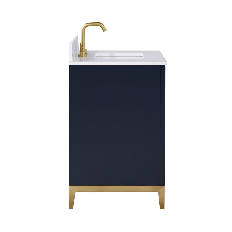 Gracie Pacific Blue 36" Single Freestanding Bathroom Vanity with Carrara Marble Top