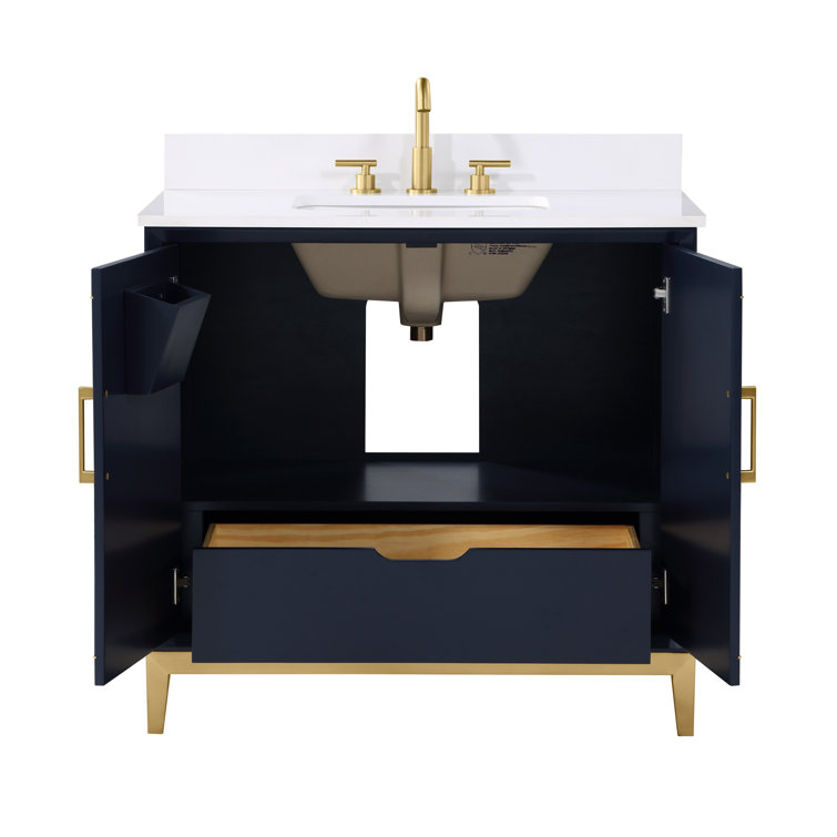 Gracie Pacific Blue 36" Single Freestanding Bathroom Vanity with Carrara Marble Top