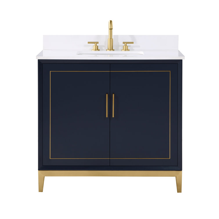 Gracie Pacific Blue 36" Single Freestanding Bathroom Vanity with Carrara Marble Top