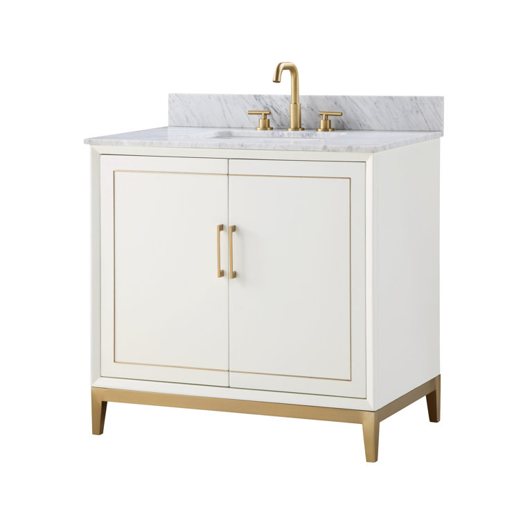 Gracie Pacific Blue 36" Single Freestanding Bathroom Vanity with Carrara Marble Top