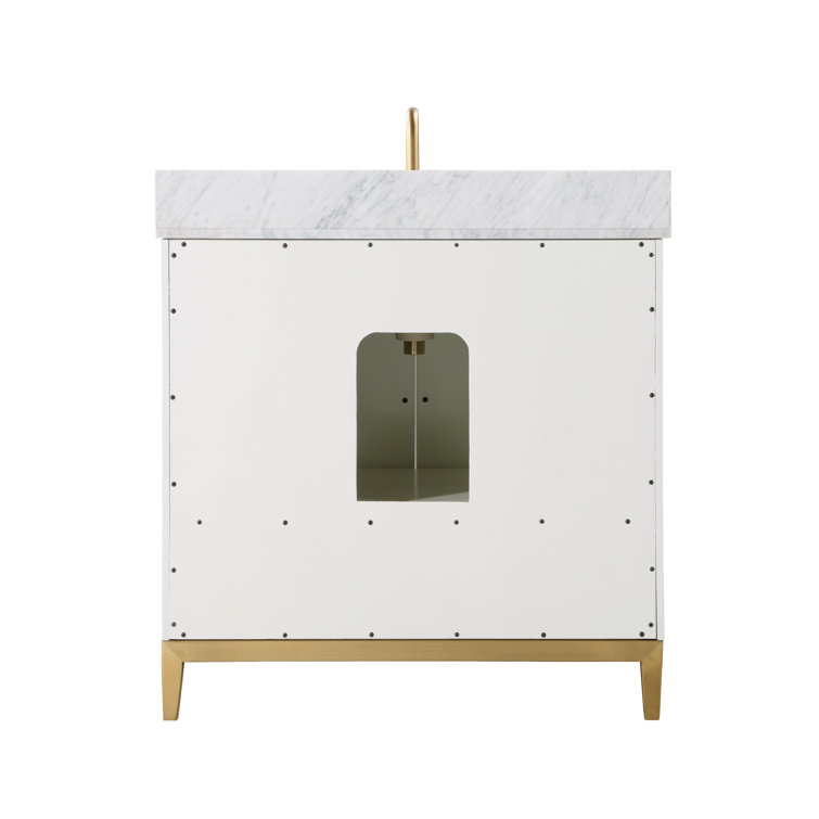 Gracie 36'' Satin White Single Bathroom Vanity with Carrara Marble Top