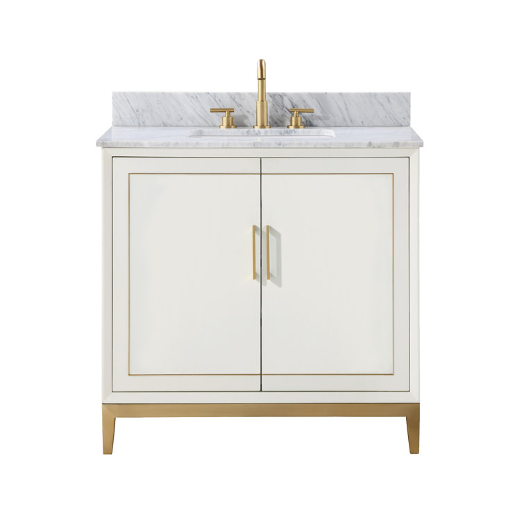 Gracie Pacific Blue 36" Single Freestanding Bathroom Vanity with Carrara Marble Top