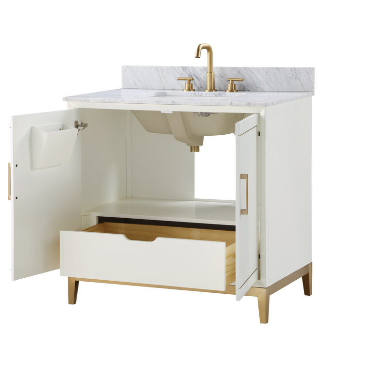Gracie 36'' Satin White Single Bathroom Vanity with Carrara Marble Top