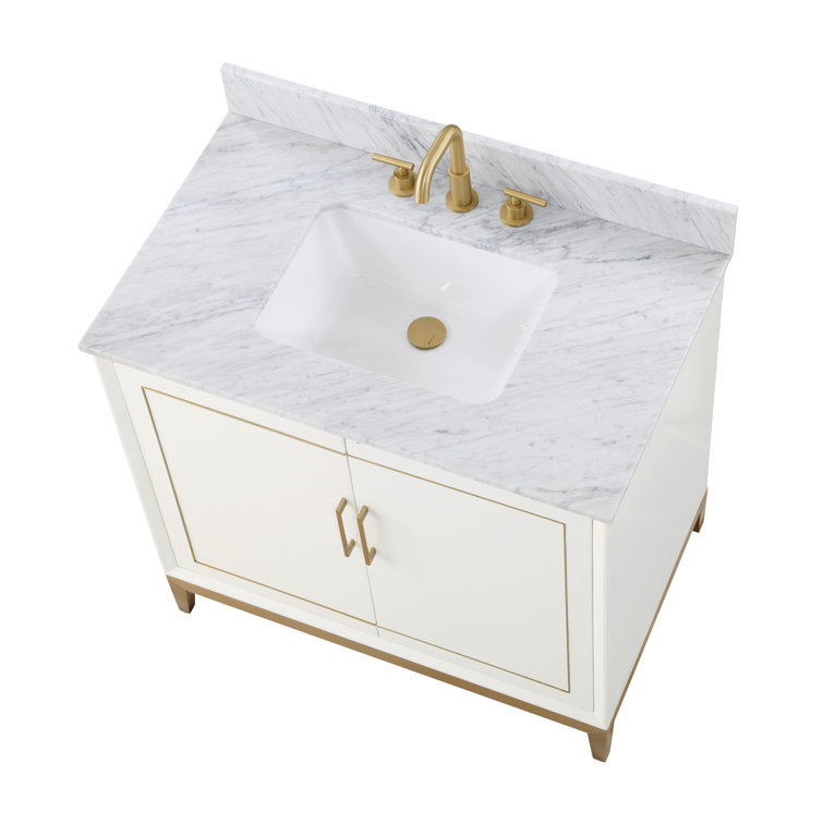 Gracie Pacific Blue 36" Single Freestanding Bathroom Vanity with Carrara Marble Top