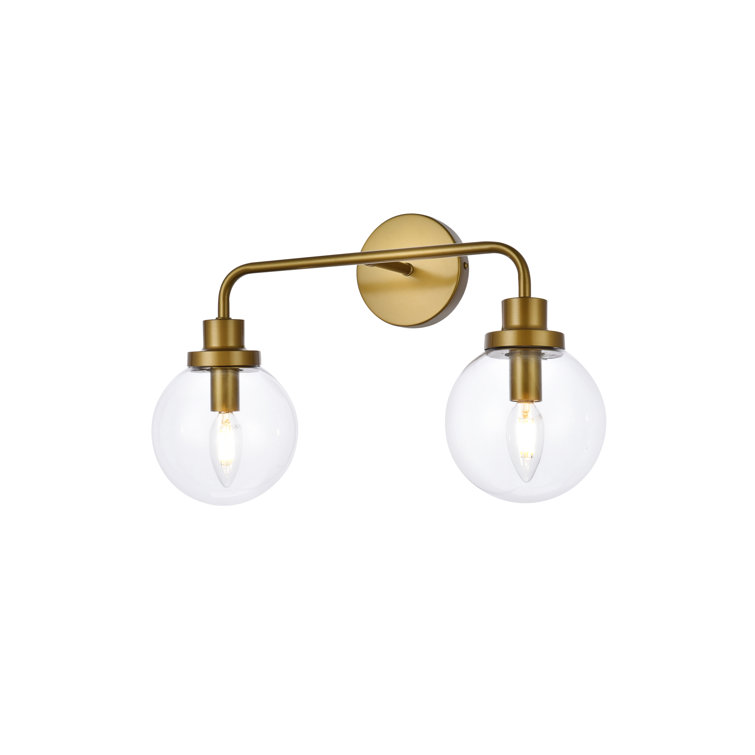 Elegant Hanson Brass 2-Light Bath Sconce with Clear Round Shade