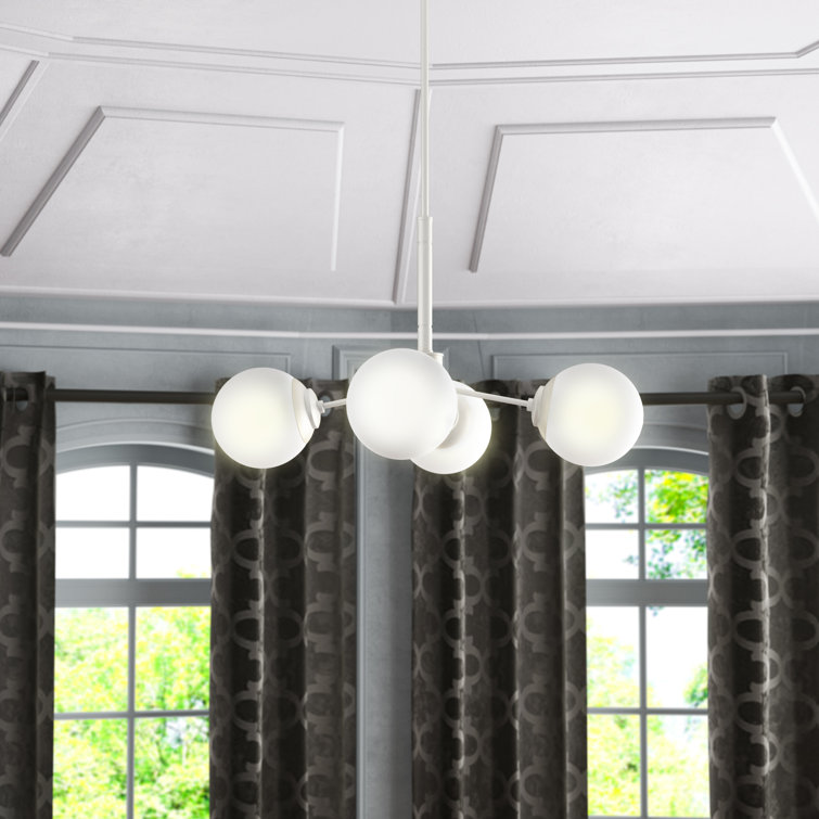 Matte White 4-Light Sputnik Chandelier with Glass Globes