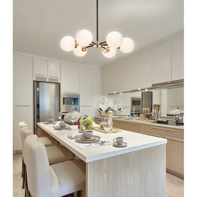 Caleb 28" Brass Gold & Black Sputnik LED Chandelier with Frosted Glass