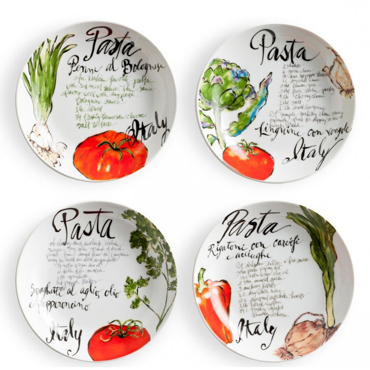 Pasta Italiana 20 oz. Hand-Drawn Porcelain Pasta Bowls