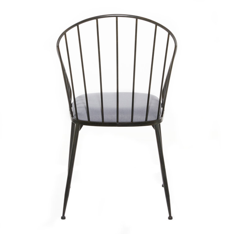 Elegant Black Metal High-Back Windsor Side Chair with Cushion