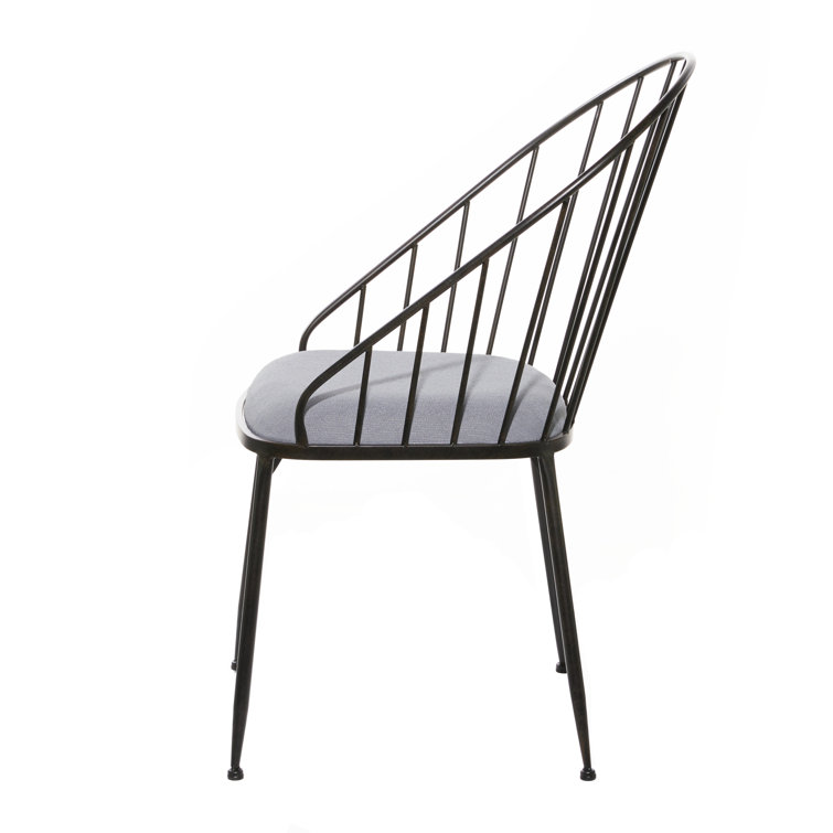 Elegant Black Metal High-Back Windsor Side Chair with Cushion