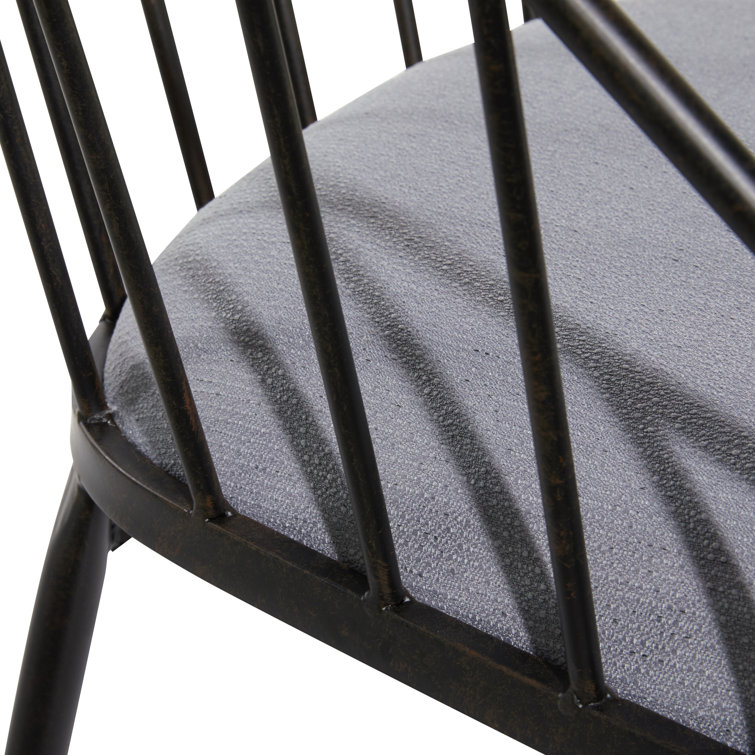 Elegant Black Metal High-Back Windsor Side Chair with Cushion