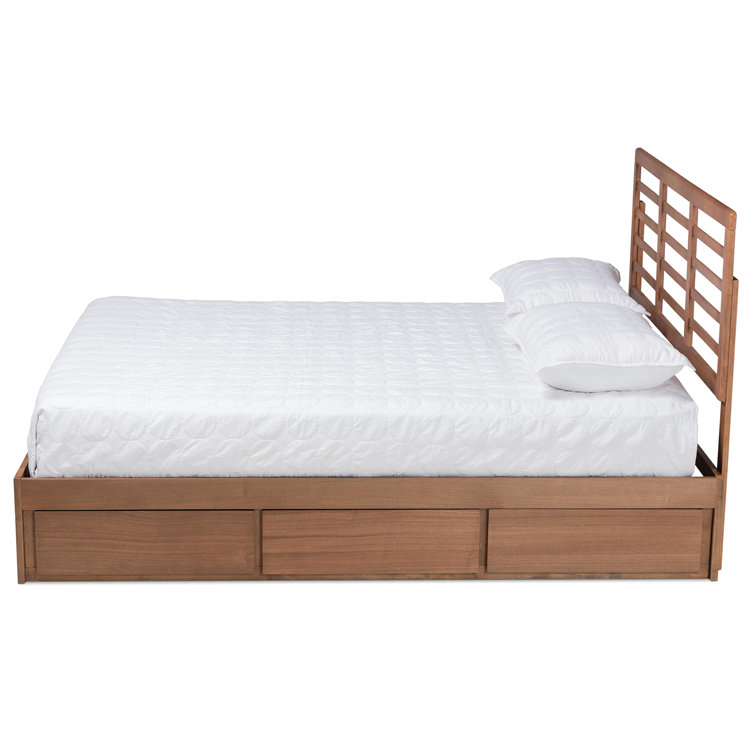 Ash Walnut King Size Wood Frame Upholstered Storage Bed with 3 Drawers