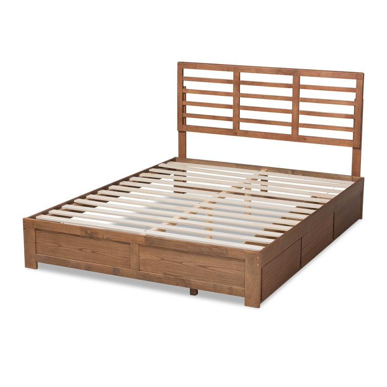 Ash Walnut King Size Wood Frame Upholstered Storage Bed with 3 Drawers