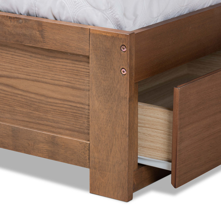 Ash Walnut King Size Wood Frame Upholstered Storage Bed with 3 Drawers