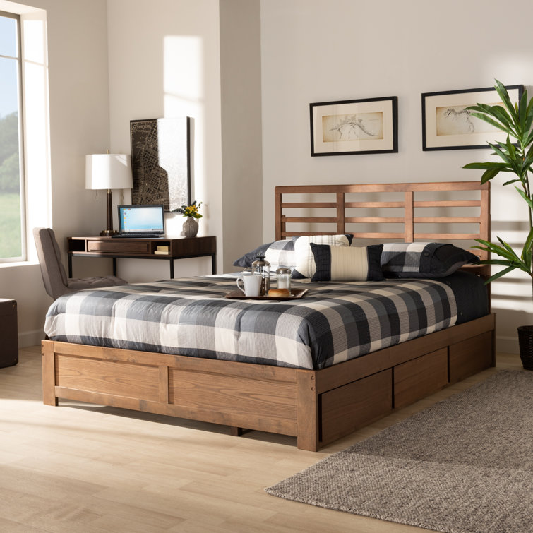 Ash Walnut King Size Wood Frame Upholstered Storage Bed with 3 Drawers