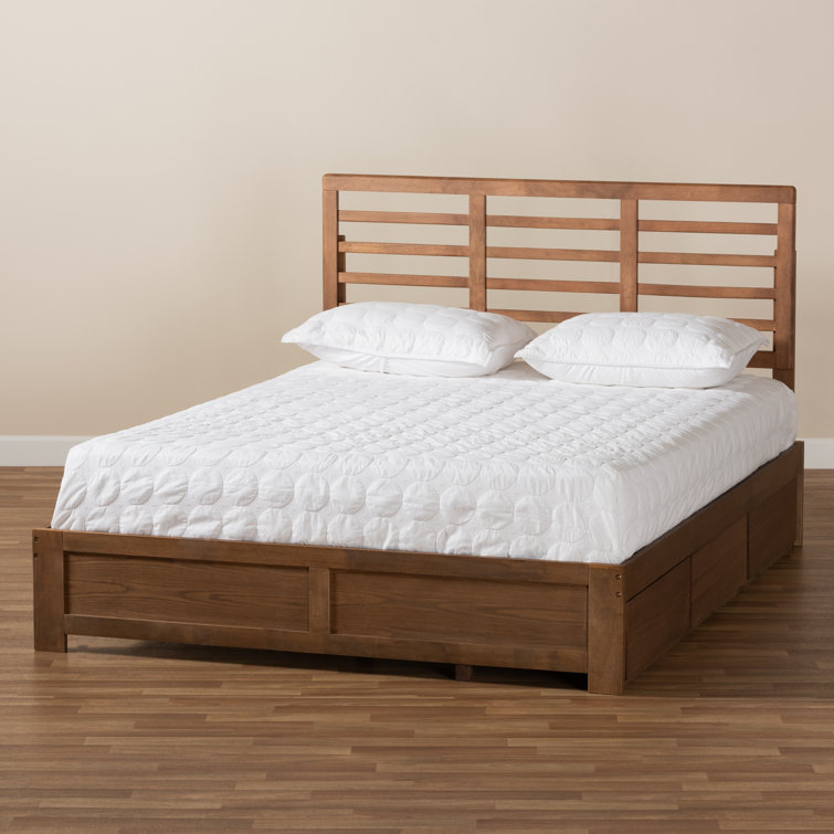 Ash Walnut King Size Wood Frame Upholstered Storage Bed with 3 Drawers