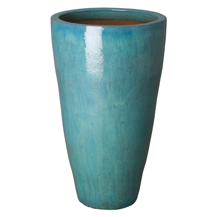 Tall Teal Ceramic Indoor/Outdoor Planter with Drainage Holes