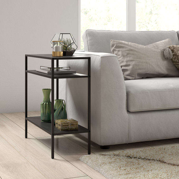 Blackened Bronze Rectangular Stainless Steel End Table with Shelves