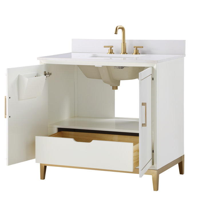 Gracie 36'' Satin White Single Bathroom Vanity with White Quartz Top