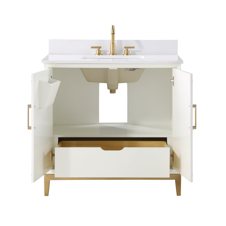 Gracie 36'' Satin White Single Bathroom Vanity with White Quartz Top