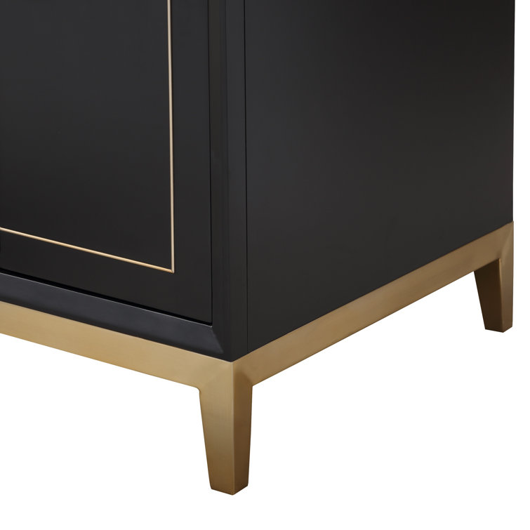 Midnight Black and White Quartz 48'' Bathroom Vanity with Brass Accents