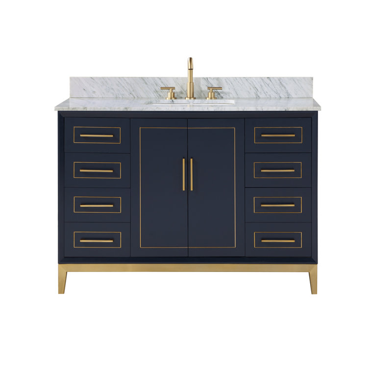 Gracie Pacific Blue 48" Single Bathroom Vanity with Carrara Marble Top