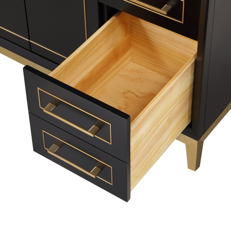 Midnight Black and White Quartz 48'' Bathroom Vanity with Brass Accents