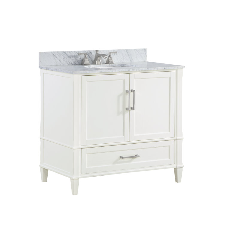 Montauk Pure White 36'' Single Bathroom Vanity with White Granite Top