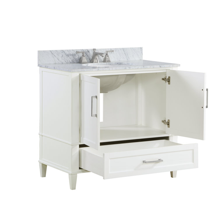 Montauk Pure White 36'' Single Bathroom Vanity with White Granite Top