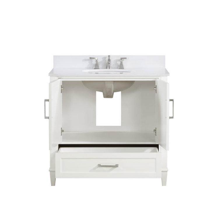 Montauk Pure White 36'' Single Bathroom Vanity with White Granite Top