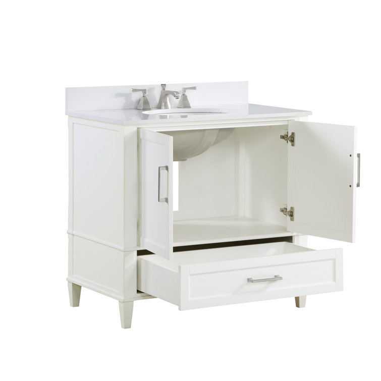 Montauk Pure White 36'' Single Bathroom Vanity with White Granite Top