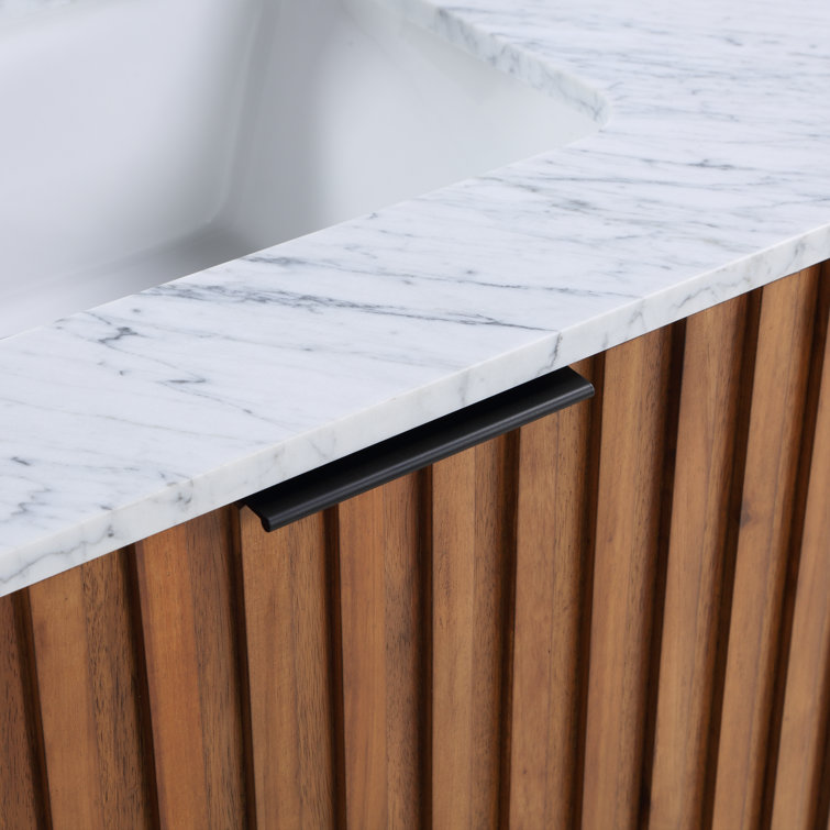 Terra Walnut and Matte Black Single Bathroom Vanity with Carrara Marble Top