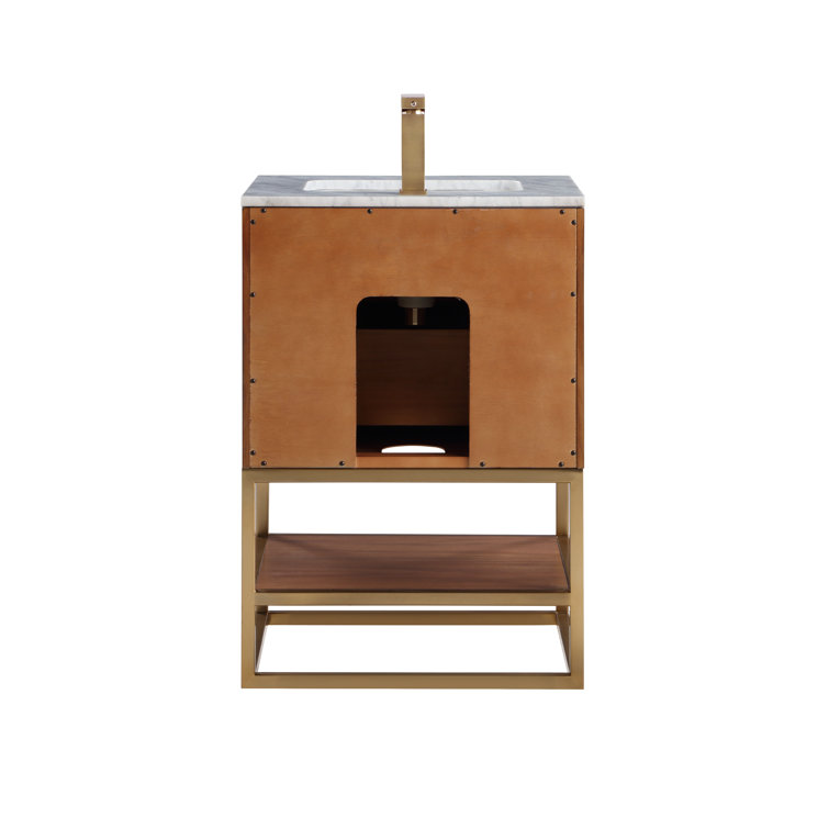 Terra 24'' Walnut Single Freestanding Vanity with Carrara Marble Top