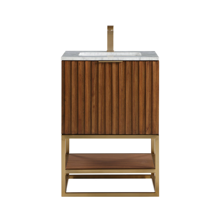 Terra 24'' Walnut Single Freestanding Vanity with Carrara Marble Top