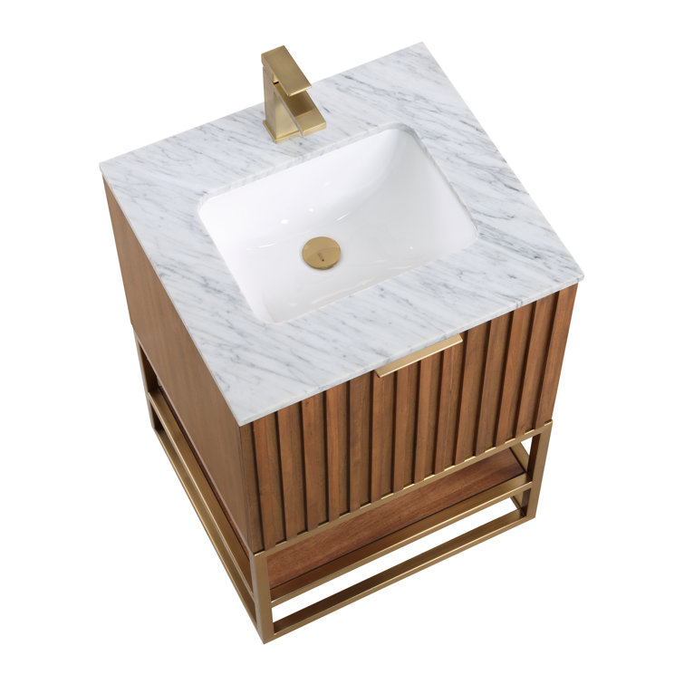 Terra 24'' Walnut Single Freestanding Vanity with Carrara Marble Top