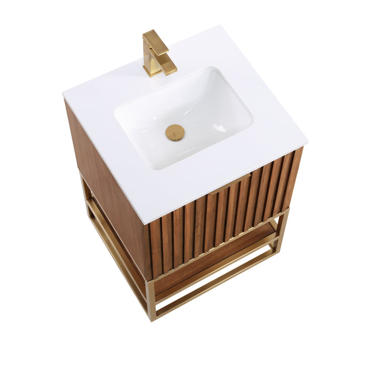 Terra Walnut 24'' Freestanding Bathroom Vanity with Satin Brass Frame