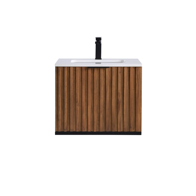 Walnut Matte Black Single Bathroom Vanity with White Quartz Top