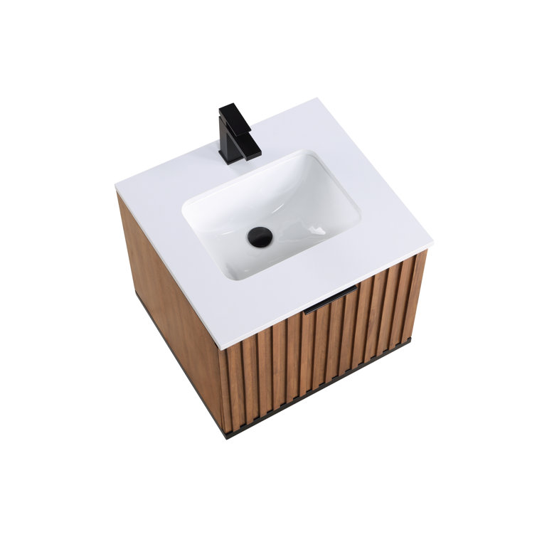 Walnut Matte Black Single Bathroom Vanity with White Quartz Top
