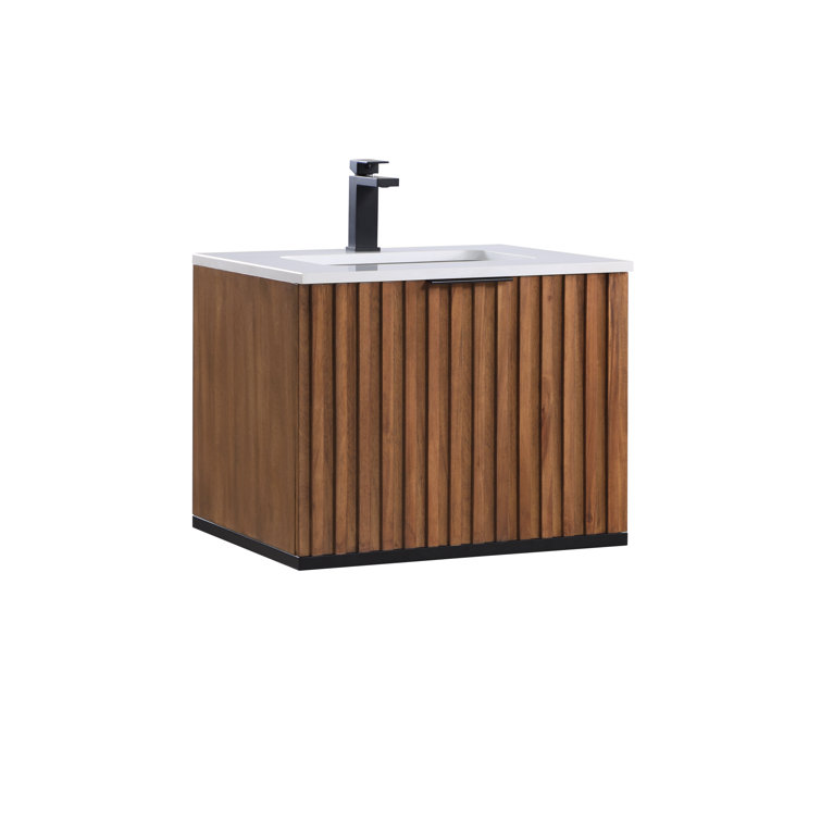 Walnut Matte Black Single Bathroom Vanity with White Quartz Top