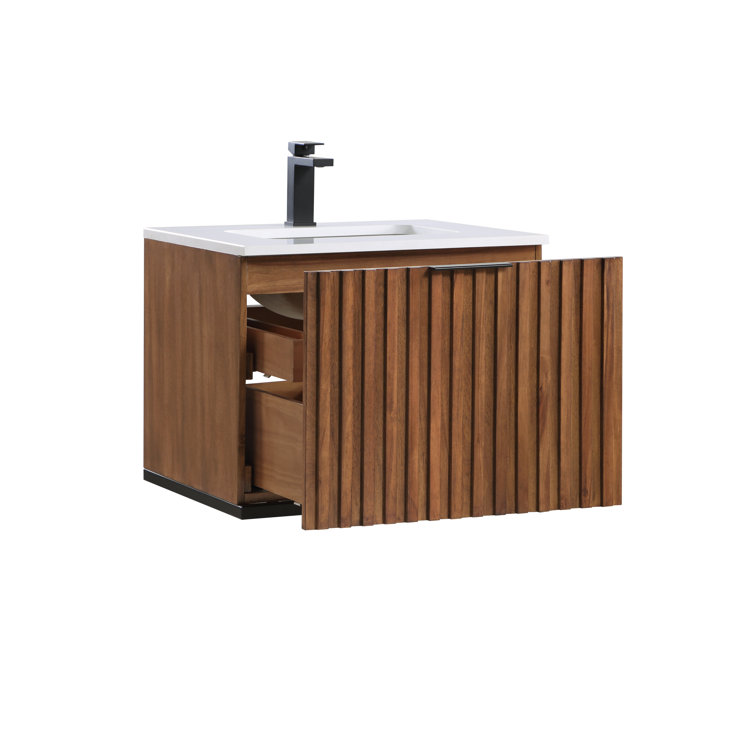 Walnut Matte Black Single Bathroom Vanity with White Quartz Top