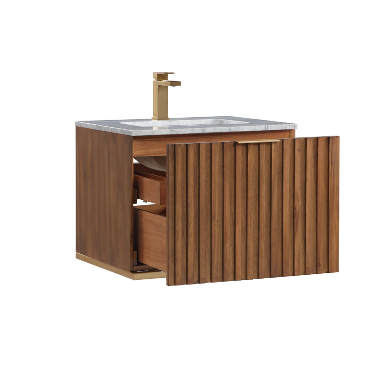 Terra 24'' Walnut Single Sink Vanity with Carrara Marble Top and Brass Accents